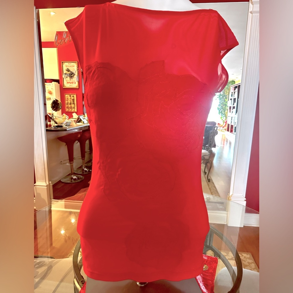 BEBE STYLISH EMBROIDERED ORANGE TOP